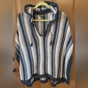 Gorgeous  Eddie Bauer Hooded Poncho Sz XS SM Blue Navy White